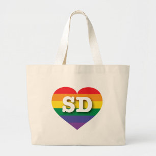 I Love South Dakota Rainbow Heart Large Tote Bag