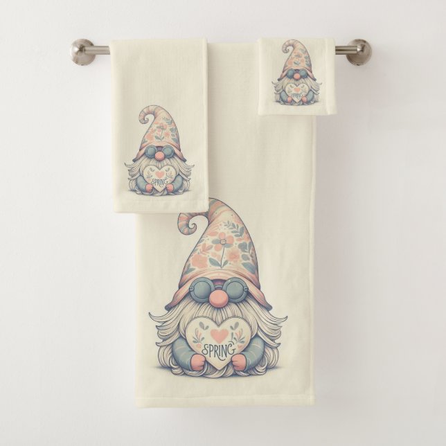 I Love Spring Gnome Bath Towel Set (Insitu)