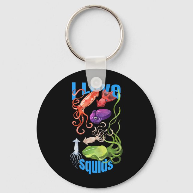 I Love Squids Octopus Cephalopod Ocean Summer Key Ring (Front)