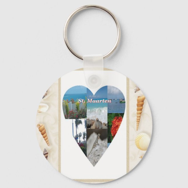 I love St. Maarten Shells Heart -.Celeste Sheffey Key Ring (Front)