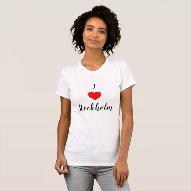I love Stockholm Women's Fitted T-Shirt, White T-Shirt (Front Full)