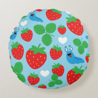 I Love Strawberries Seamless Pattern Round Cushion