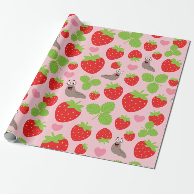 I Love Strawberries Seamless Pattern Wrapping Paper (Unrolled)