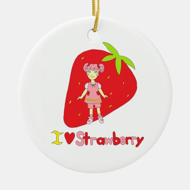 I Love Strawberry Ceramic Tree Decoration (Front)