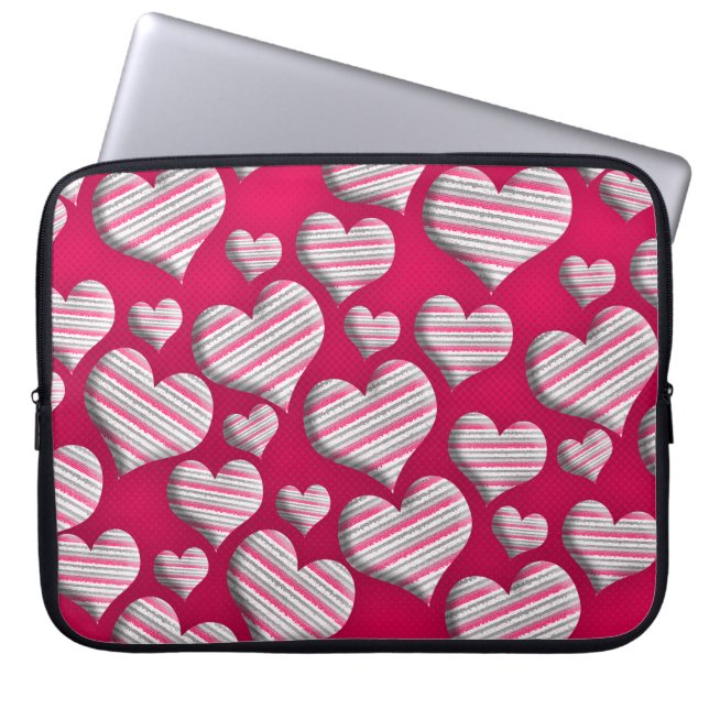 I Love Striped Hearts Laptop Sleeve (Front)