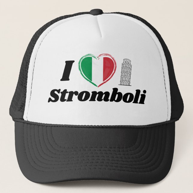 I Love Stromboli Italian Heart Flag Trucker Hat (Front)