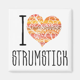 I Love Strumstick Orange Mandala Heart Magnet
