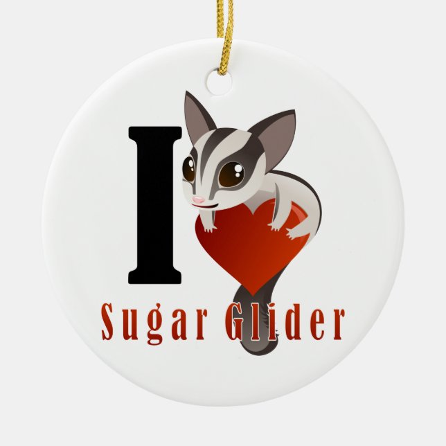 I Love Sugar Glider Ceramic Tree Decoration (Front)