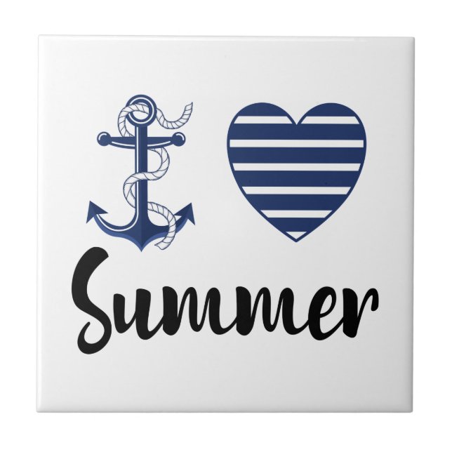 I Love Summer, Anchor And Heart Tile (Front)