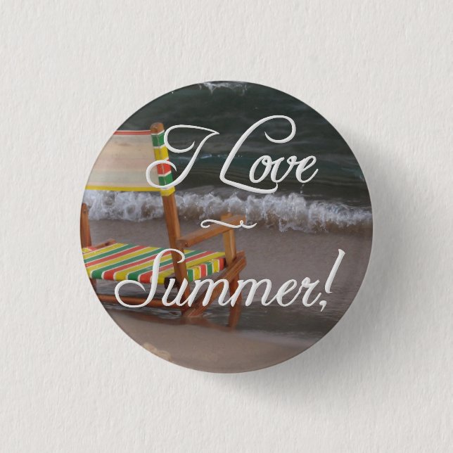 "I Love Summer" Beach Scene Button (Front)