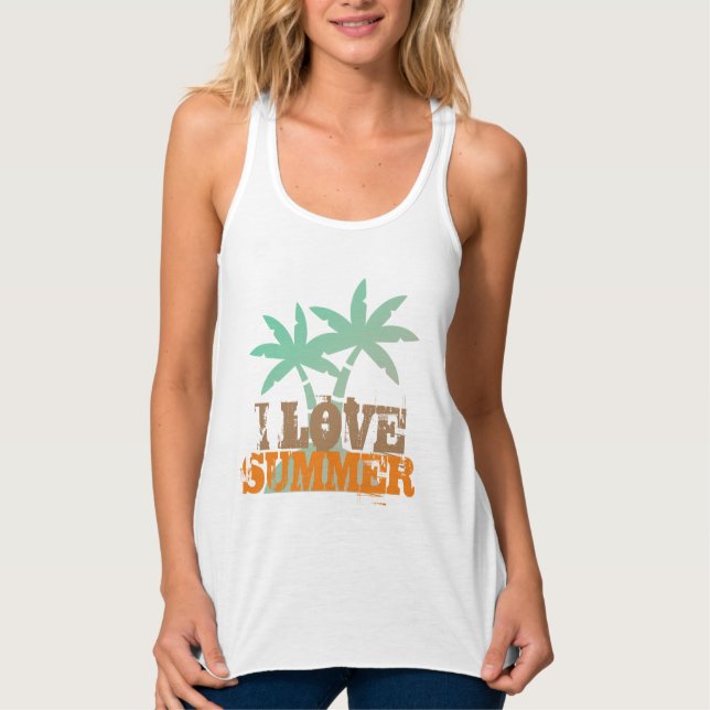 I LOVE SUMMER colourful summer vibes palm womens Singlet (Front)