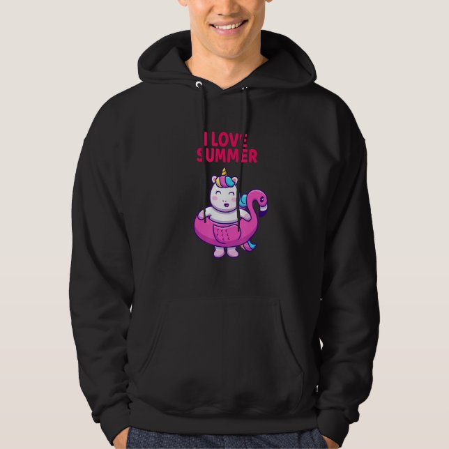 I Love Summer Funny Rainbow Unicorn Cute Pink Vibe Hoodie (Front)