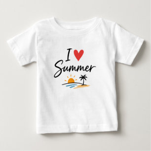 I Love Summer Hand Lettering with Sunset Beach  Baby T-Shirt