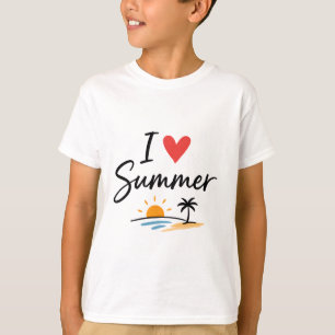 I Love Summer Hand Lettering with Sunset Beach T-Shirt
