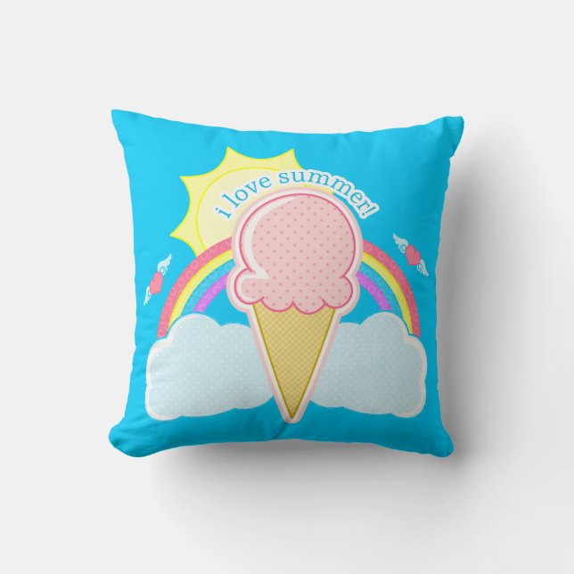 "I Love Summer" Ice Cream Cone Cushion (Front)