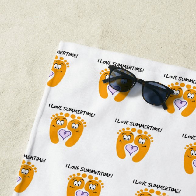 I Love Summertime Bare Feet Cute Beach Towel (In Situ)