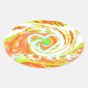 I Love Surf: Beautiful Floral with Cool Text Art  Oval Sticker