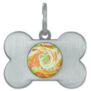 I Love Surf: Beautiful Floral with Cool Text Art Pet ID Tag