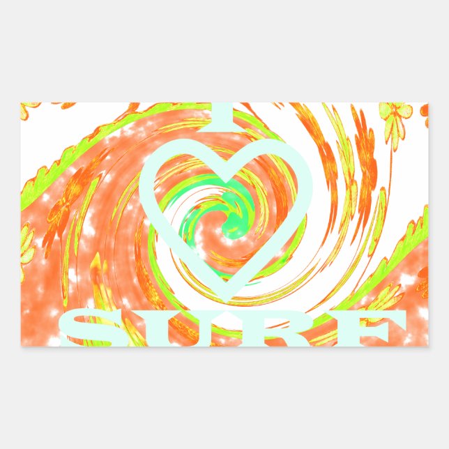 I Love Surf: Beautiful Floral with Cool Text Art  Rectangular Sticker (Front)