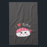 I Love Sushi Japanese Seafood Tea Towel<br><div class="desc">A cute dish towel with a piece of kawaii sushi and the words I love sushi up above. Made for you by Blackberry Boulevard. A nice gift for the sushi lover in your life.</div>