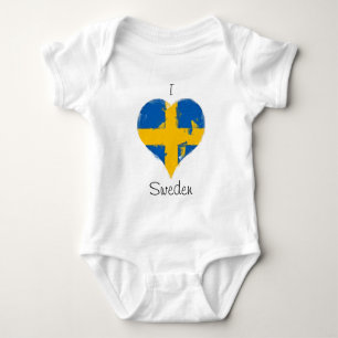 I Love Sweden Distressed Painted Heart Flag Baby B Bodysuit