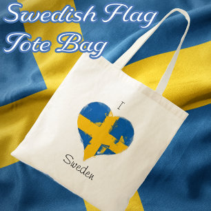 I Love Sweden Distressed Painted Heart Flag Tote Bag