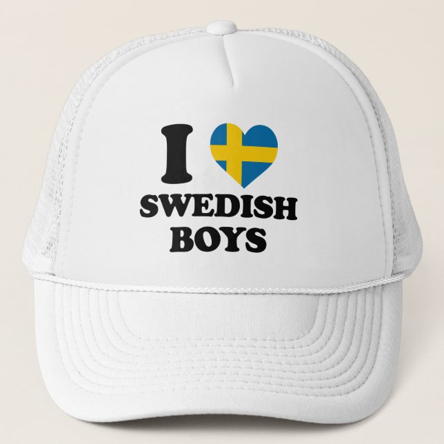 I love Swedish Boys Trucker Hat (Front)