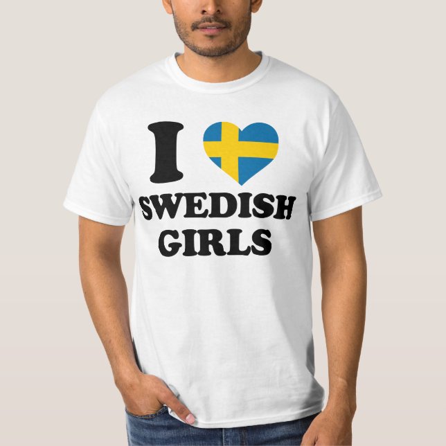 I Love Swedish Girls Heart Flag T-Shirt (Front)