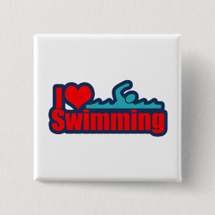 I Love Swimming 15 Cm Square Badge