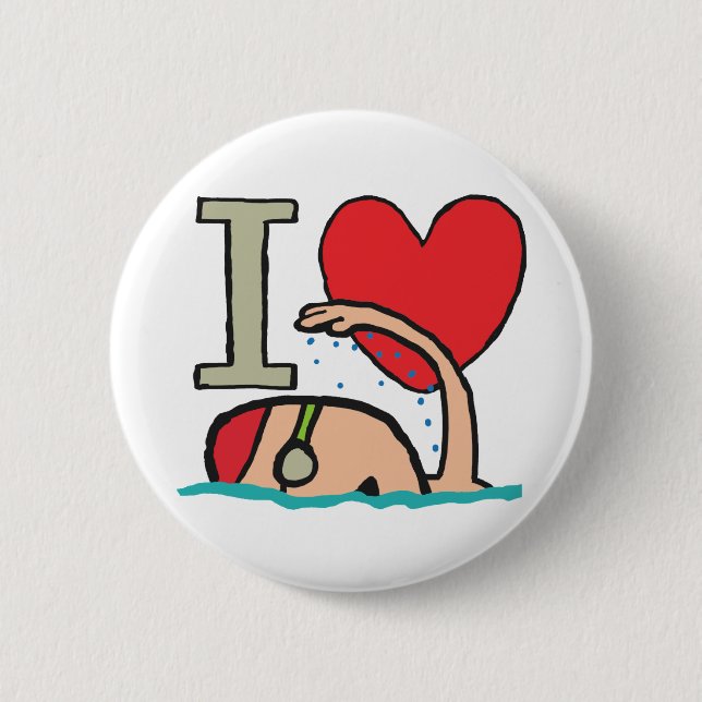 I Love Swimming 6 Cm Round Badge (Front)