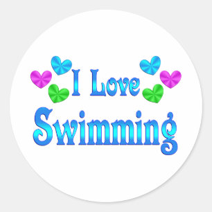 I Love Swimming Classic Round Sticker