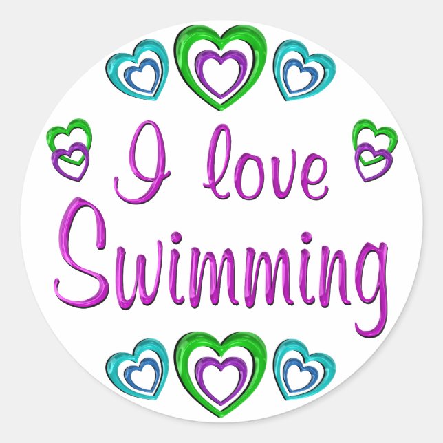 I Love Swimming Classic Round Sticker (Front)