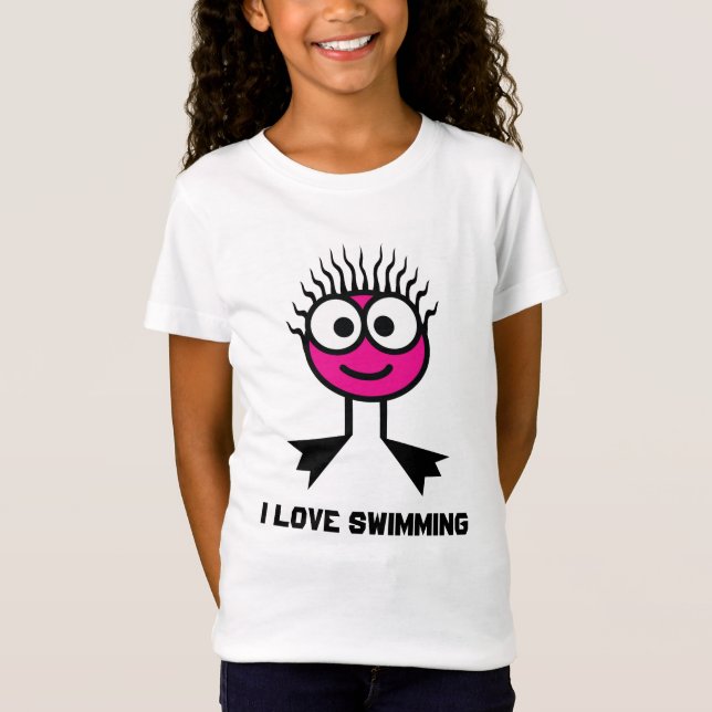 I Love Swimming - Pink Swim Character T-Shirt (Front)