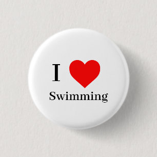 I love Swimming Typography & Red Heart 3 Cm Round Badge