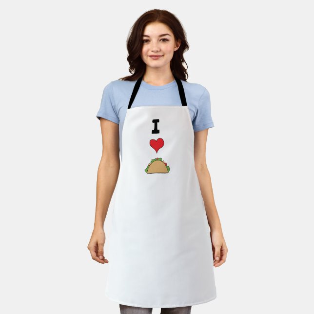I Love Taco Clip Art Mexican Doodles Cartoon Taco Apron (Worn)