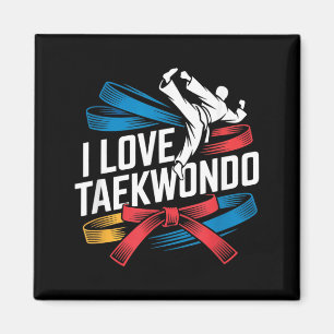 I Love Taekwondo Colourful Belt Fighter Magnet