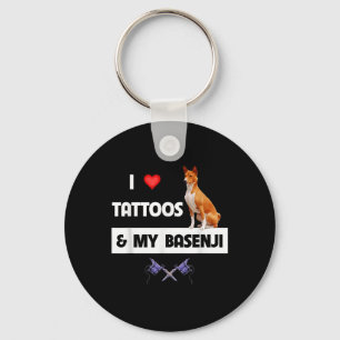 I Love Tattoos And My Basenji Dog Tattooed Mum Dad Key Ring