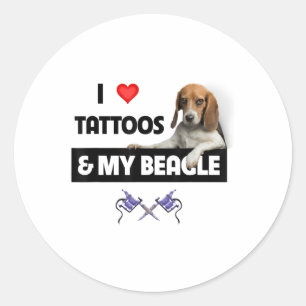 I Love Tattoos And My Beagle Dog Tattooed Mum Dad Classic Round Sticker