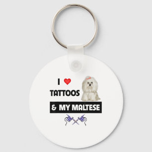 I Love Tattoos And My Maltese Dog Maltipoo Mum Dad Key Ring