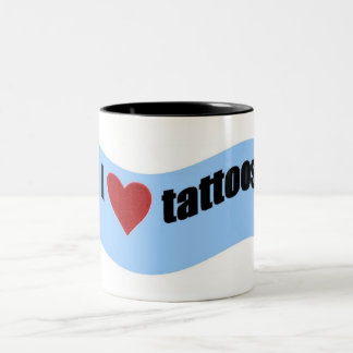 i love tatttoos ribbon look Two-Tone coffee mug