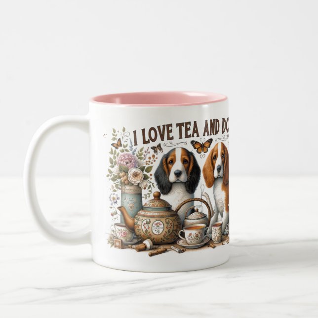 I love tea and dogs Two-Tone coffee mug (Left)