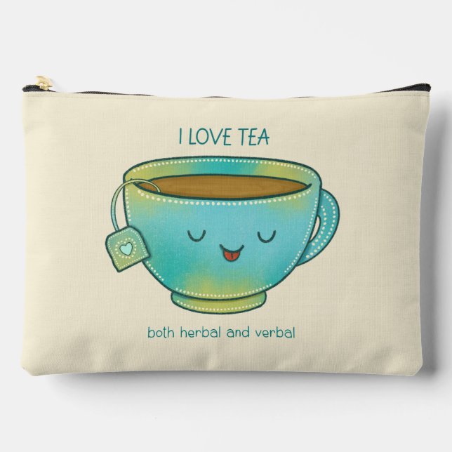I Love Tea Both Herbal and Verbal Funny Tea Lover Accessory Pouch (Front)
