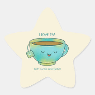 I Love Tea Both Herbal and Verbal Funny Tea Lover Star Sticker
