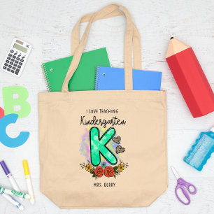 I Love Teaching Kindergarten Add Your Name  Large Tote Bag