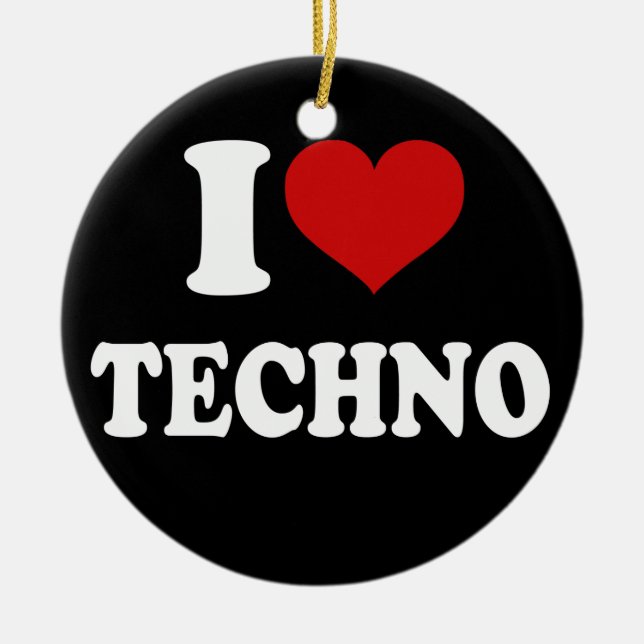 I Love Techno Ceramic Tree Decoration (Front)