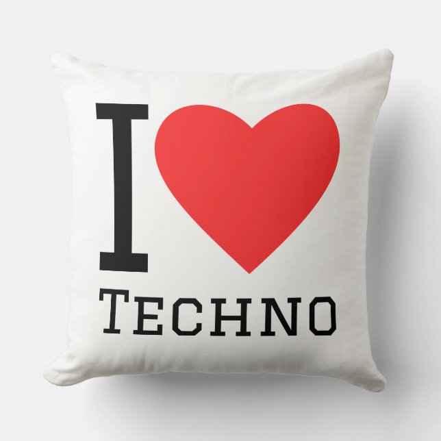 I love techno square sticker cushion (Front)
