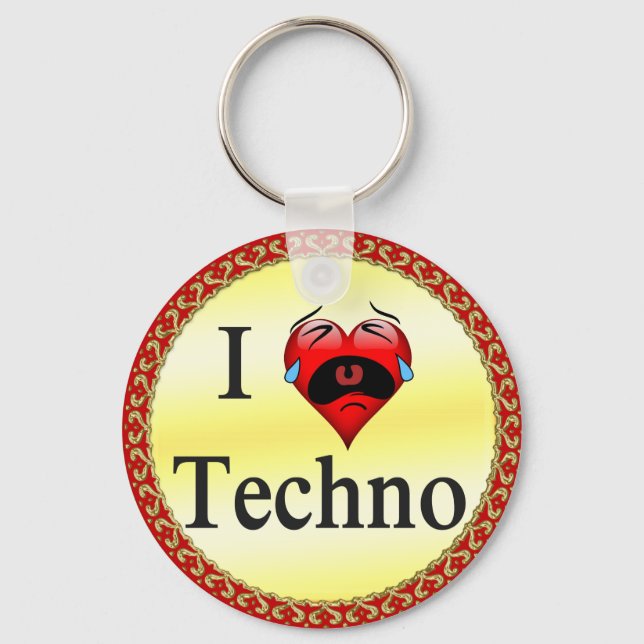 I love techno With a funny red heart singing Key Ring (Front)