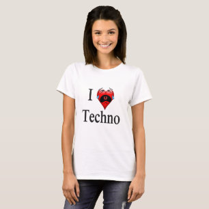 I love techno With a funny red heart singing T-Shirt