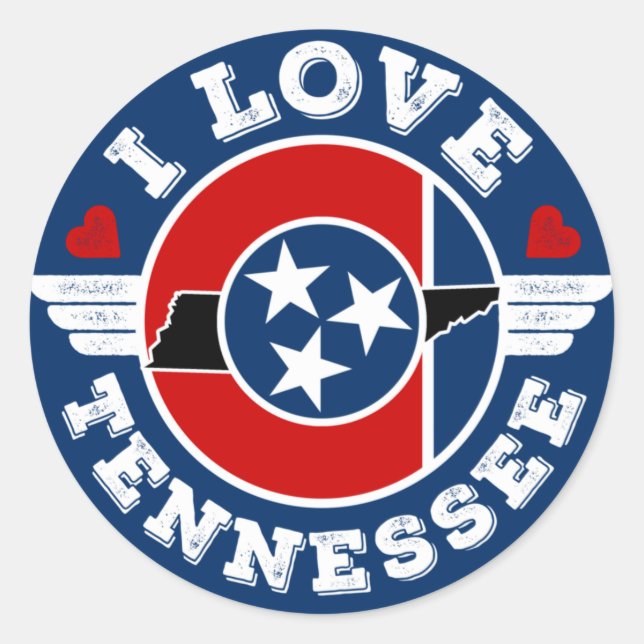 I Love Tennessee State Flag and Map Classic Round Sticker (Front)