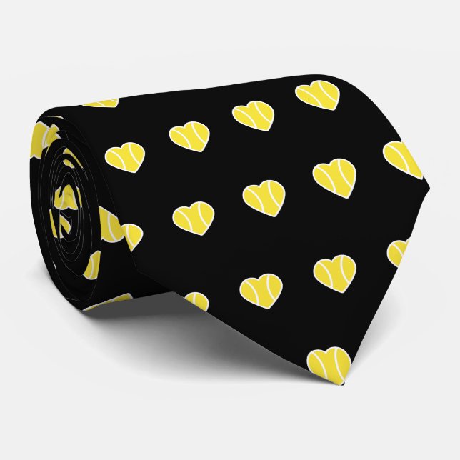 I Love Tennis Ball Heart Pattern Dad Father Black Tie (Rolled)